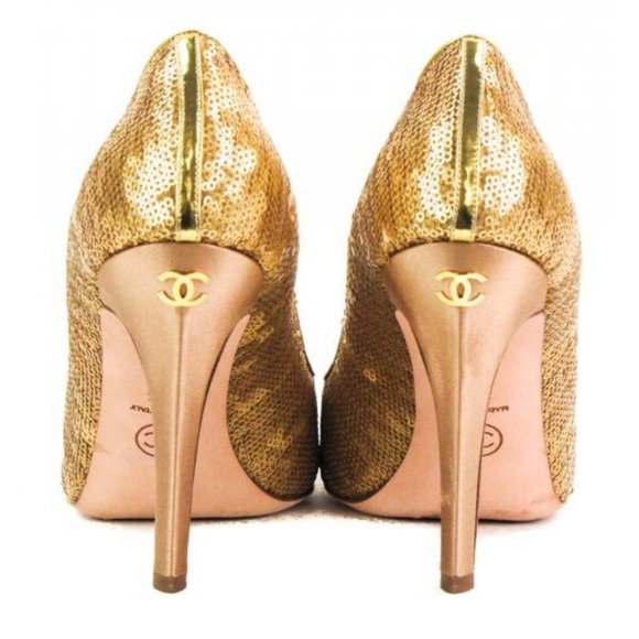 CHANEL Shoes Brand New Gold Sequin Chanel Pump Poshmark